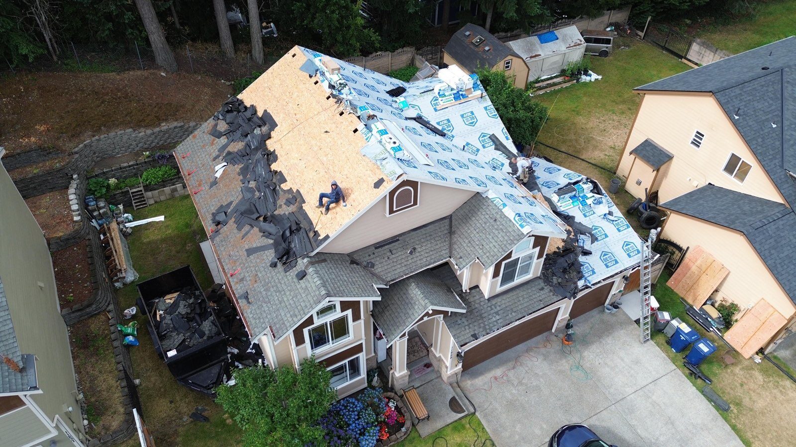 Tear-off and re-roof aerial view